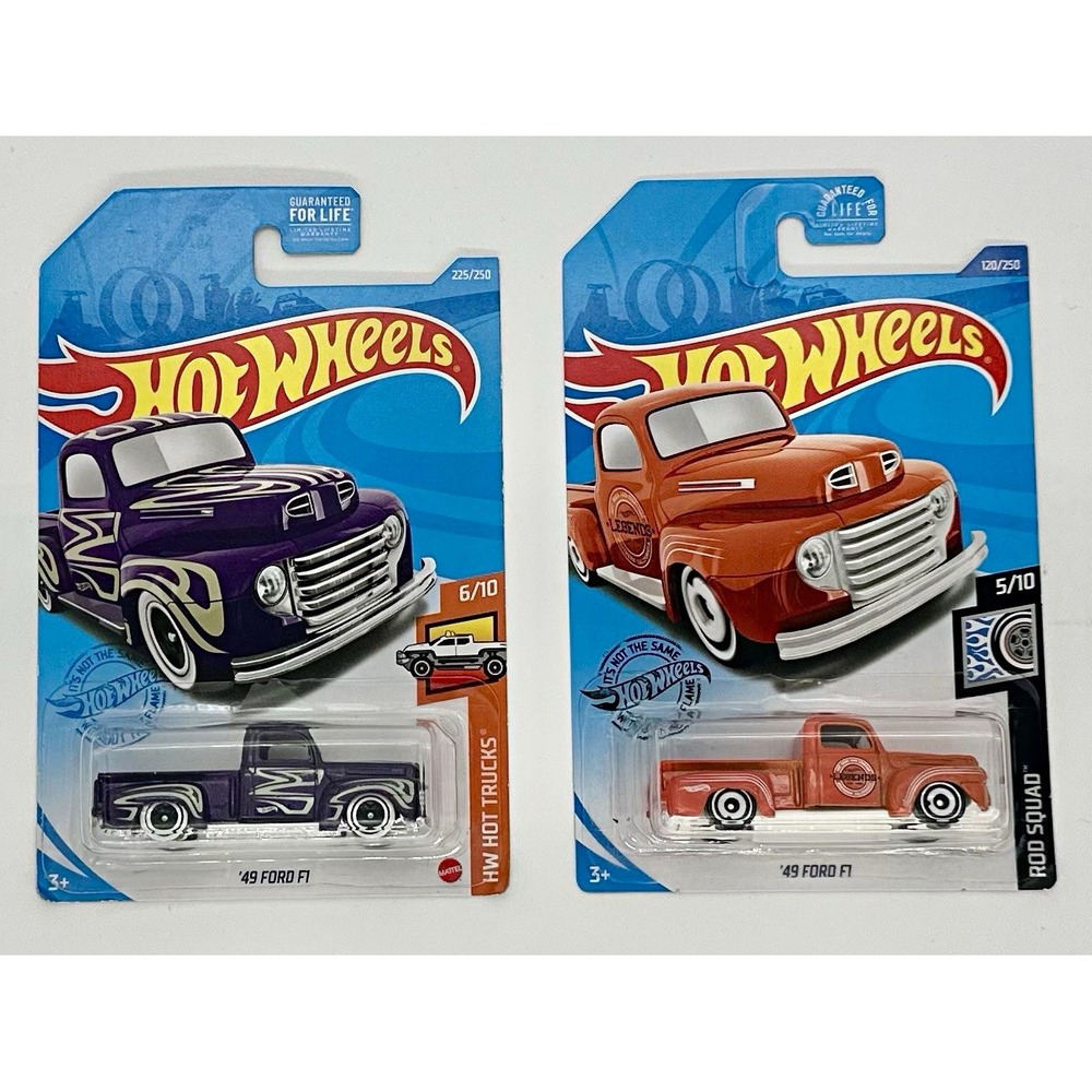 Hot Wheels '49 Ford F1 Truck Lot of 2 Purple Orange HW Hot Trucks Rod Squad 1:64